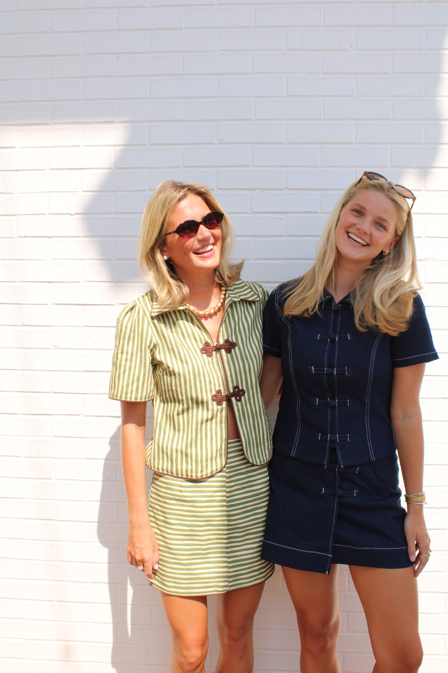 Striped Collared Top paired with Striped A-Line Mini Skirt