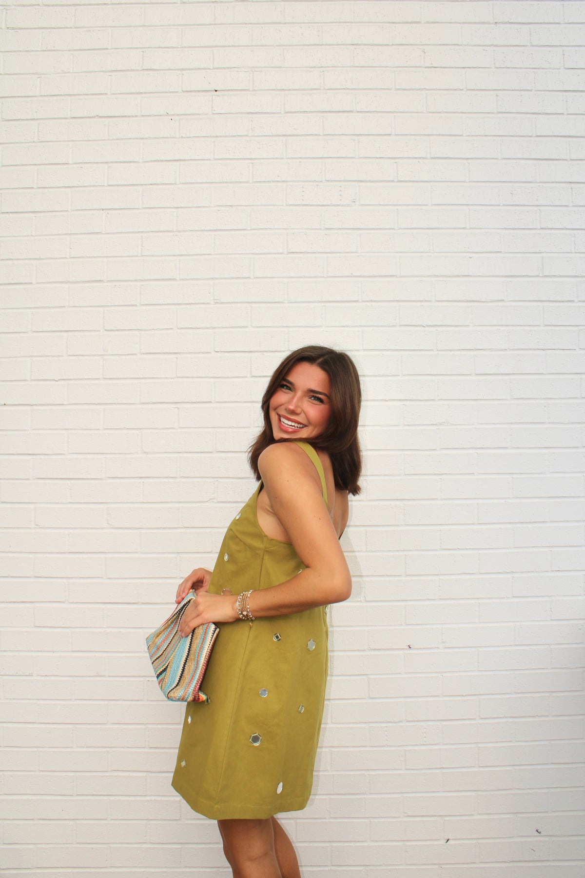 Mirror Embellished A-Line Mini Dress