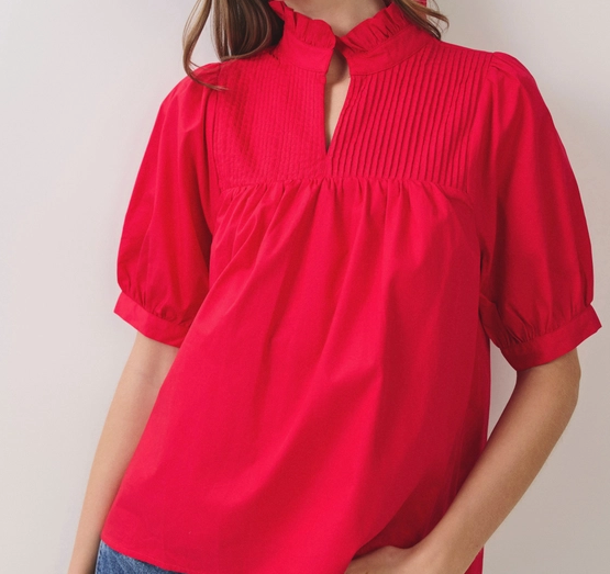 Pintuck Ruffle Neck Babydoll Top