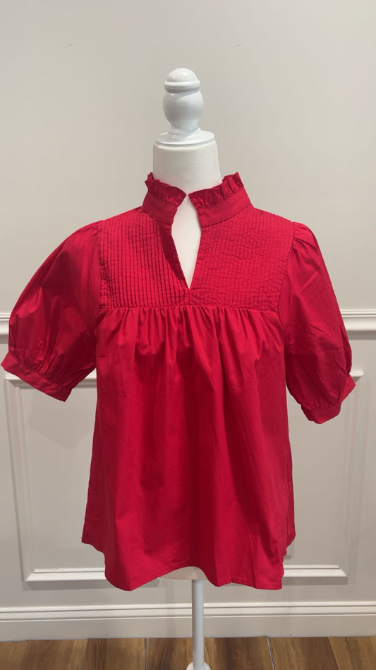 Pintuck Ruffle Neck Babydoll Top