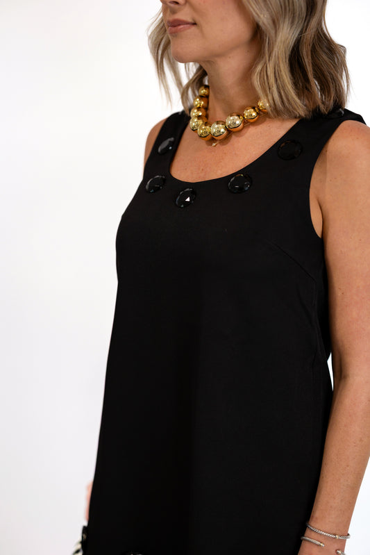 Black Mini Dress with Jewel Embellishments