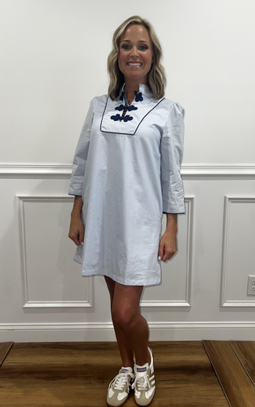 Mandarin Collar Contrast Frog Button Detail Dress