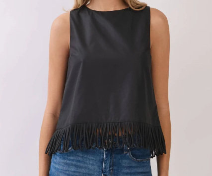 Fringe Hem Sleeveless Top in Black