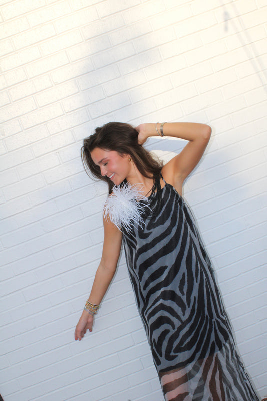 Zebra Sheer Overlay Maxi Dress