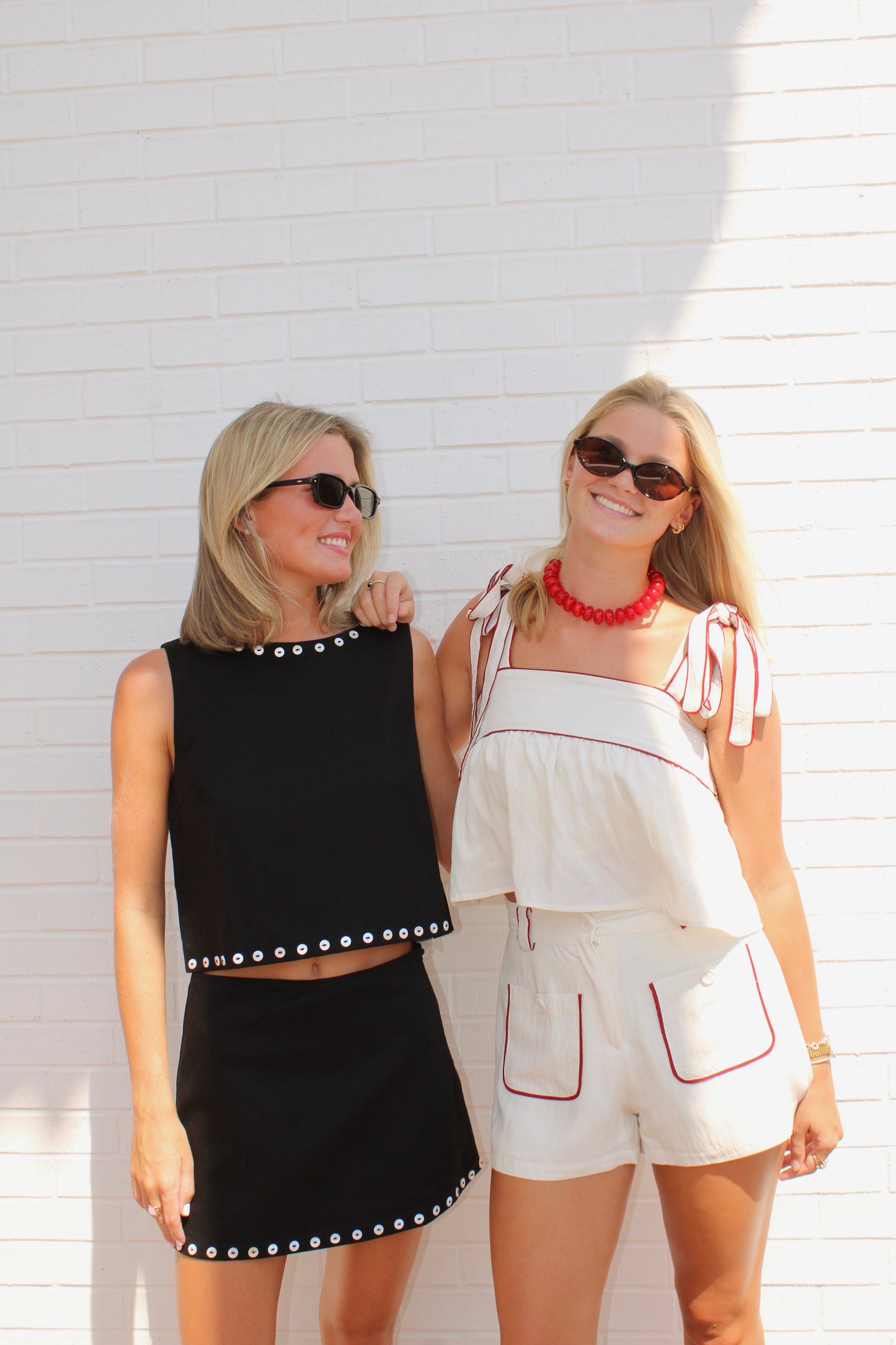 Stud Trim Detail Sleeveless Crop Top paired with Stud Trim Detail Side Zipper Mini Skort
