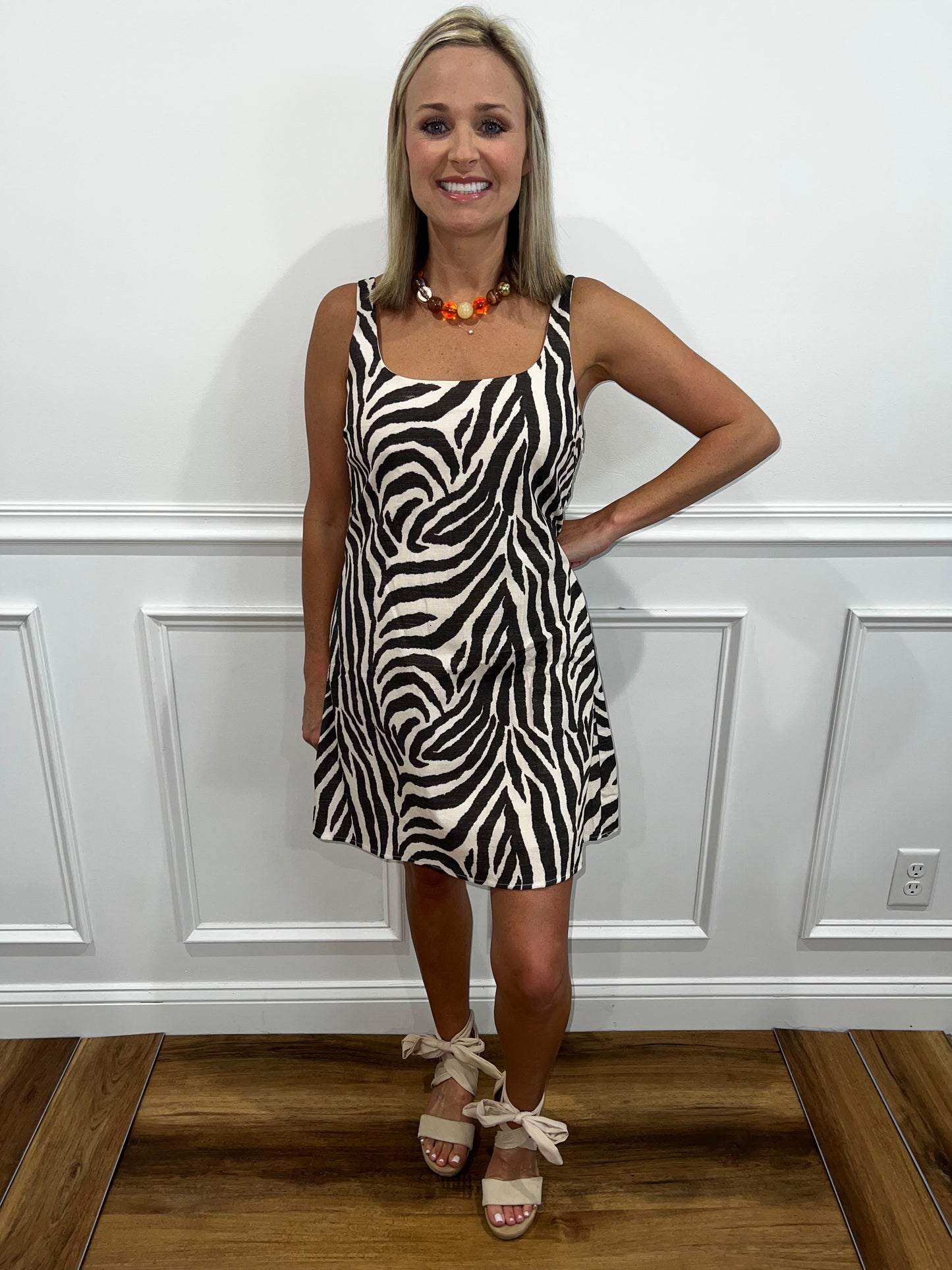 Brown-and-Cream Zebra Print Mini Dress