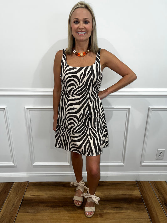 Brown-and-Cream Zebra Print Mini Dress