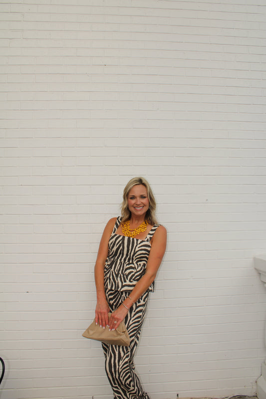 Zebra Set with Peplum Top and Matching Bottoms