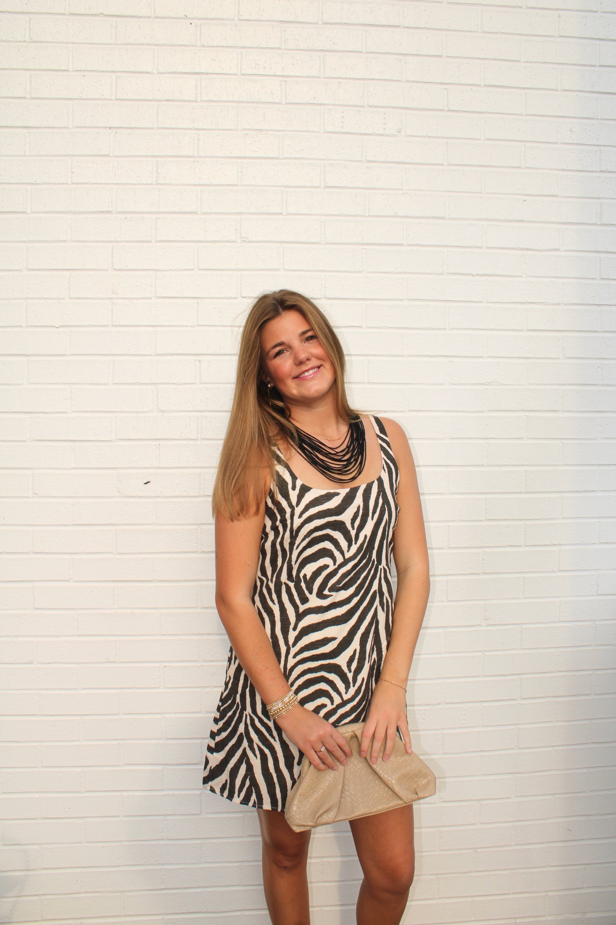 Brown-and-Cream Zebra Print Mini Dress