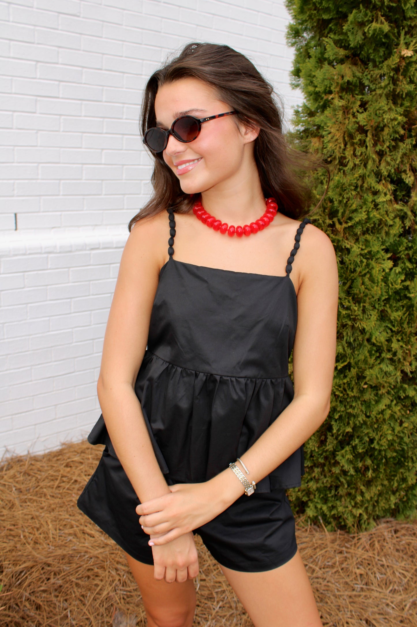 Black Peplum Short Set