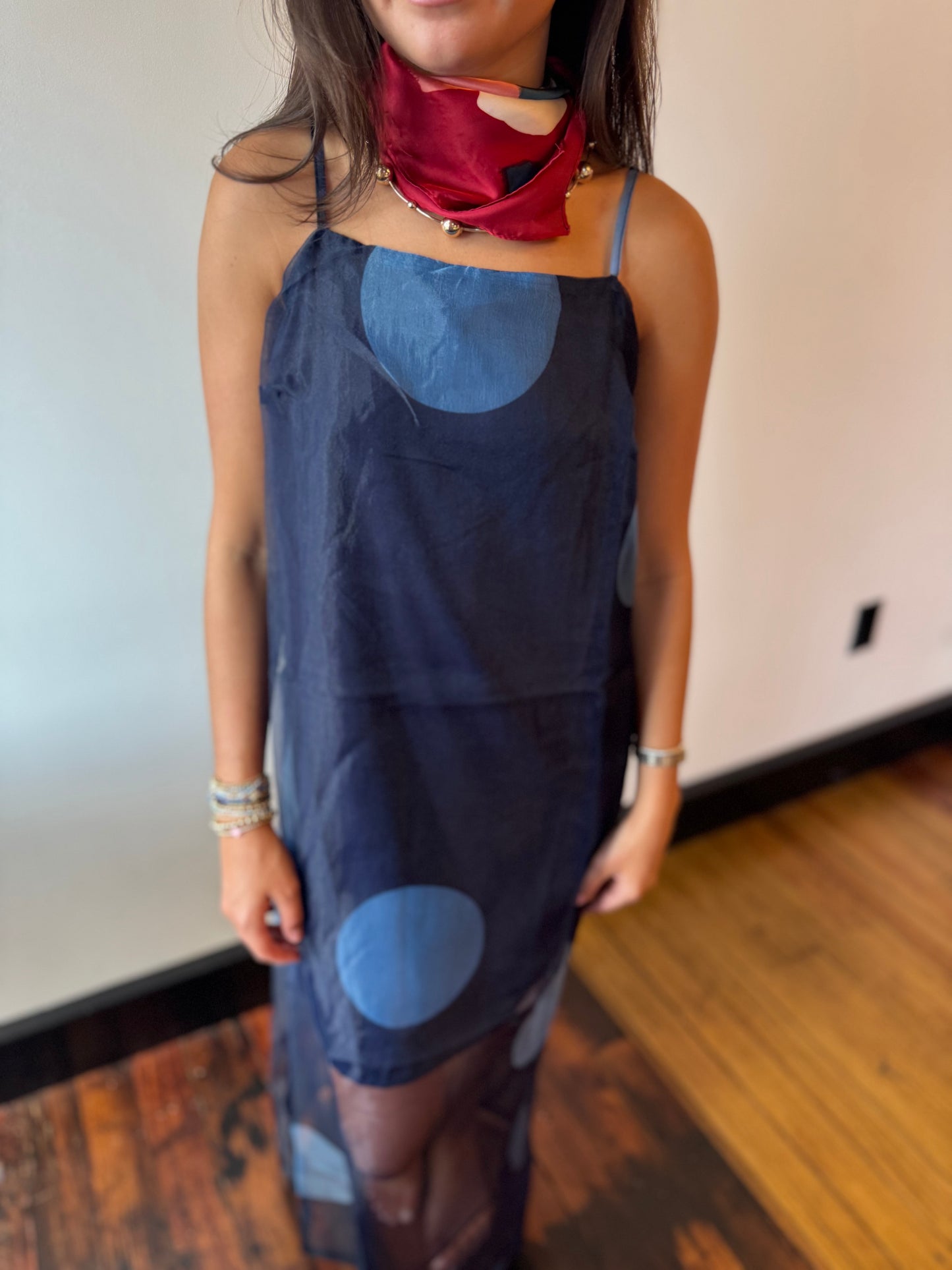 Polka Dot Sheer Overlay Maxi Dress