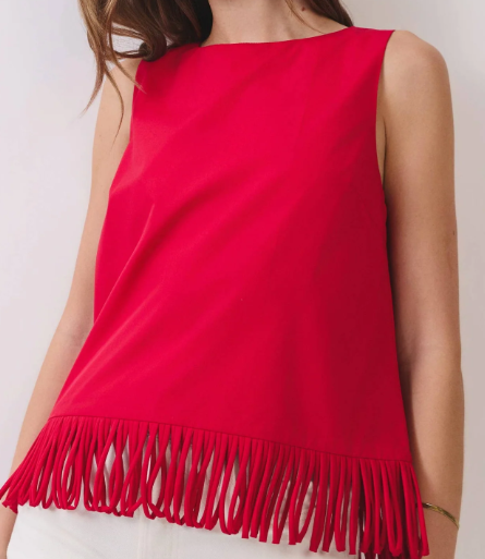 Fringe Hem Sleeveless Top in RED