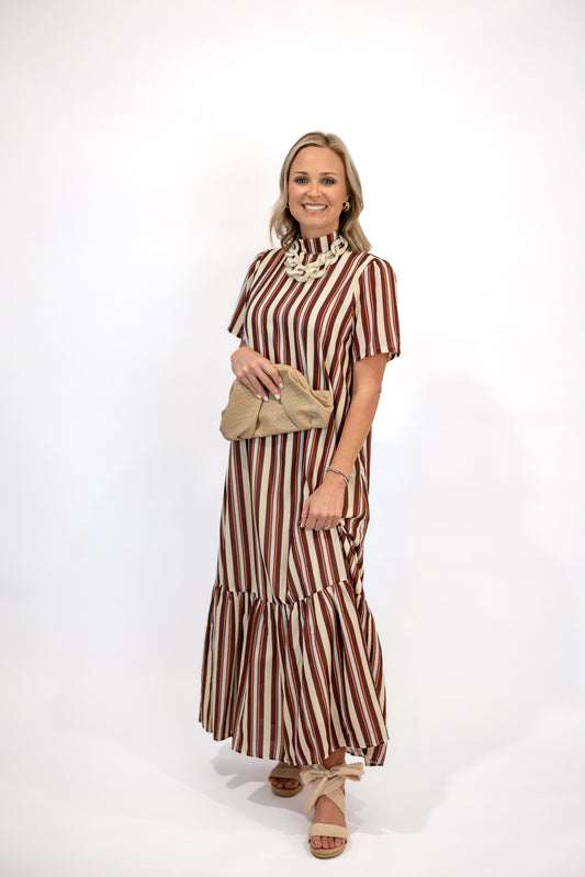 Striped Tie-Back Ruffle Hem Maxi Dress