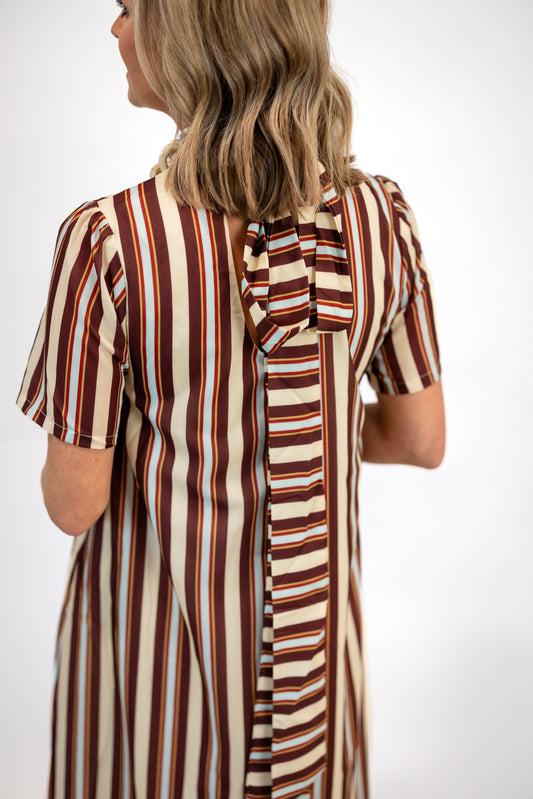 Striped Tie-Back Ruffle Hem Maxi Dress