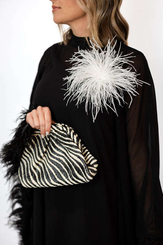 Feather Trim Cape Maxi Dress