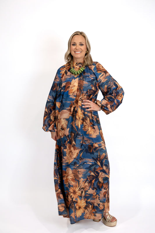 Floral Print Balloon Sleeve Maxi Dress