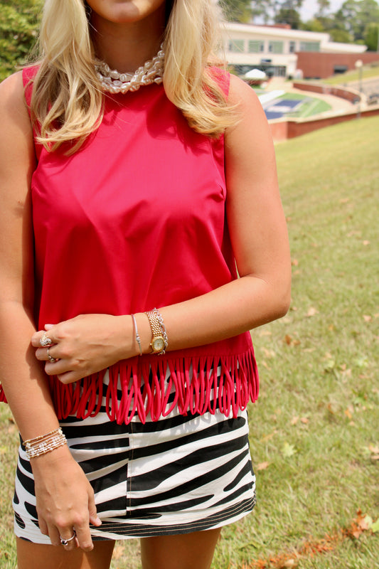 Zebra Print Contrast Topstitch Mini Skirt